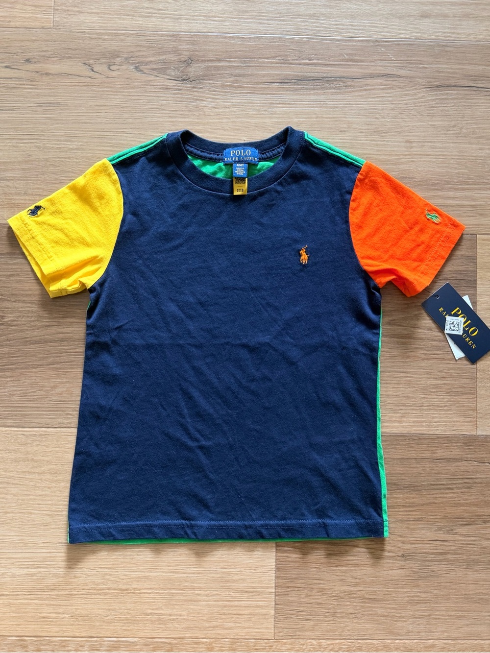 Polo by Ralph Lauren Navy Tee with Yellow and Orange Sleeves
